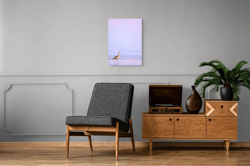 Tablou Canvas, "Păsărea singuratică la apus pastelat", Pasăre, Plajă, Apus, Siluetă, Liniște, Natură, Zare, Solitudine, 50 x 70 cm – poza 8