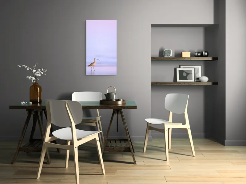 Tablou Canvas, "Păsărea singuratică la apus pastelat", Pasăre, Plajă, Apus, Siluetă, Liniște, Natură, Zare, Solitudine, 50 x 90 cm – poza 4