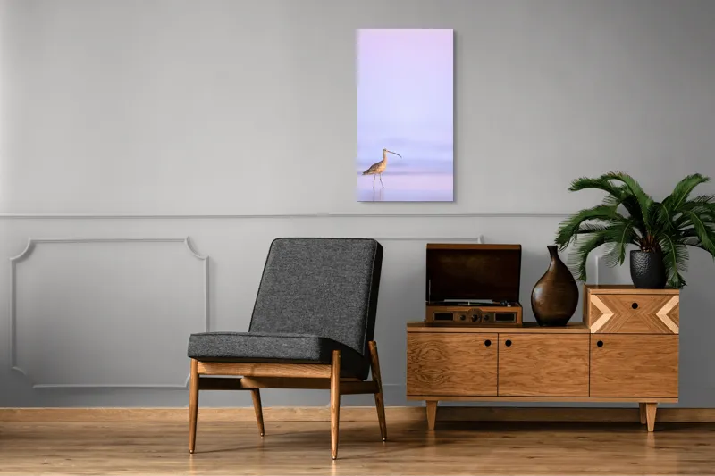 Tablou Canvas, "Păsărea singuratică la apus pastelat", Pasăre, Plajă, Apus, Siluetă, Liniște, Natură, Zare, Solitudine, 50 x 90 cm – poza 8