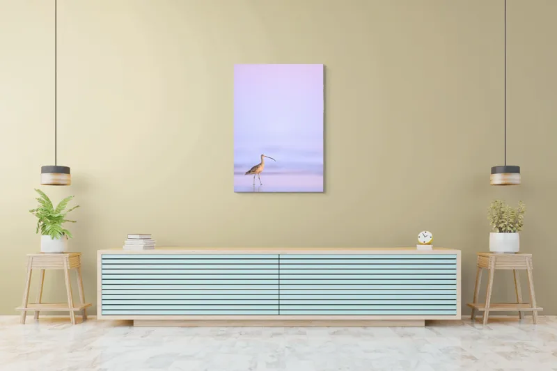Tablou Canvas, "Păsărea singuratică la apus pastelat", Pasăre, Plajă, Apus, Siluetă, Liniște, Natură, Zare, Solitudine, 70 x 100 cm – poza 5
