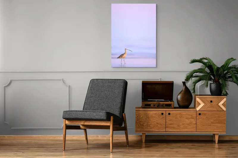 Tablou Canvas, "Păsărea singuratică la apus pastelat", Pasăre, Plajă, Apus, Siluetă, Liniște, Natură, Zare, Solitudine, 70 x 100 cm – poza 6