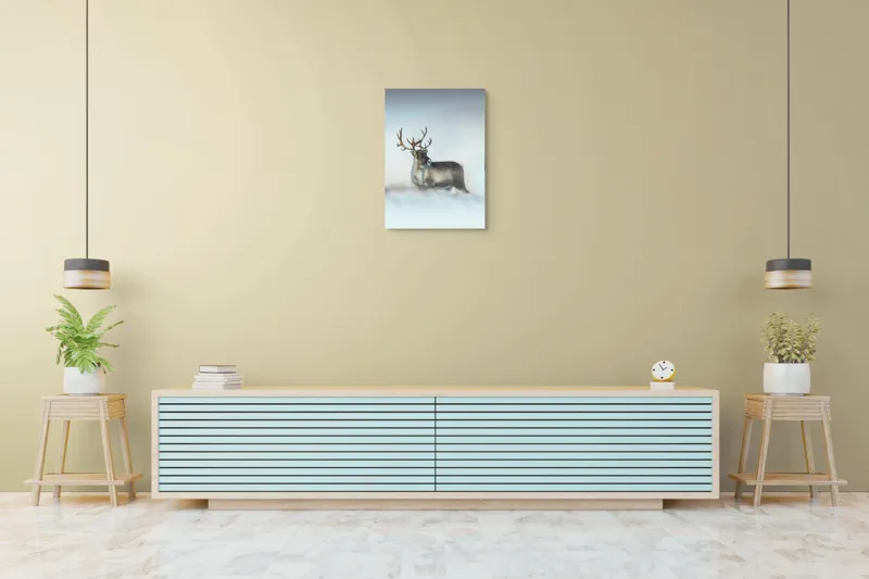Tablou Canvas, "Rena pe câmpul de zăpadă.", Ren, Zăpadă, Cer, Frig, Natură, Animale, Iarnă, 50 x 70 cm – poza 6