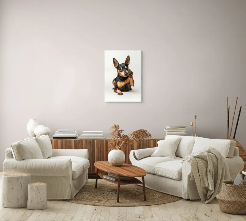 Tablou Canvas, "Câinele care salută prietenos", Urechi, Blană, Privire, Gheruțe, Prietenie, 50 x 70 cm – poza 4