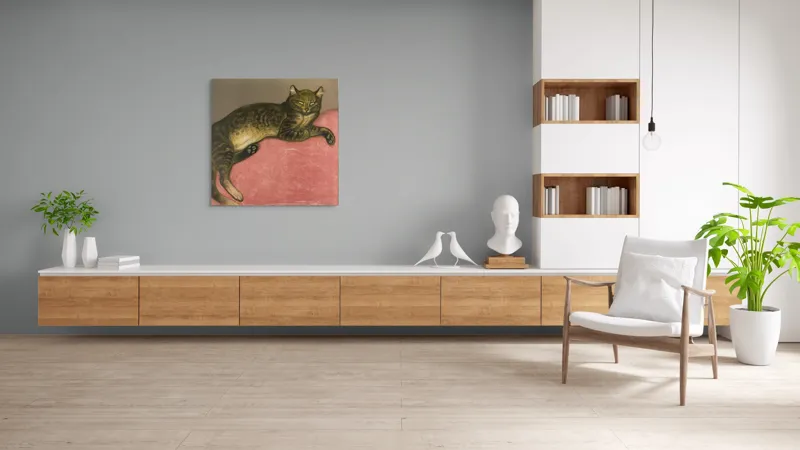 Tablou Canvas, "Pisica torcând pe perna roz", Pisică, Relaxare, Culoare, Textură, Blană, Privire, Odihnă, Canapea, Calm, Detalii, 100 x 100 cm – poza 8