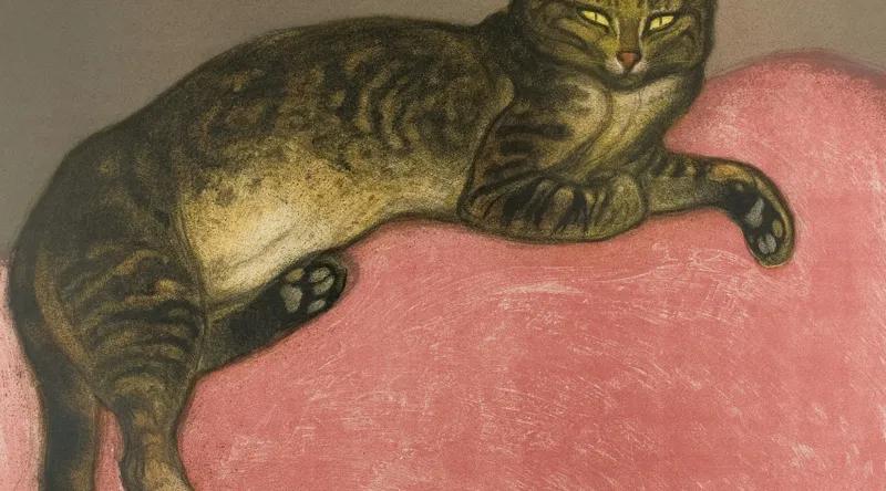 Tablou Canvas, "Pisica torcând pe perna roz", Pisică, Relaxare, Culoare, Textură, Blană, Privire, Odihnă, Canapea, Calm, Detalii, 90 x 50 cm – poza 2