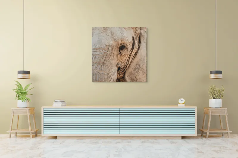 Tablou Canvas, "Căldura privirii unui elefant", Elefant, Majestuos, Impresionant, Puternic, Seren, Rugos, Venerabil, Natural, Profund, Inspirator, 100 x 100 cm – poza 5
