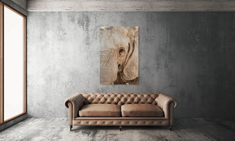 Tablou Canvas, "Căldura privirii unui elefant", Elefant, Majestuos, Impresionant, Puternic, Seren, Rugos, Venerabil, Natural, Profund, Inspirator, 100 x 150 cm – poza 6
