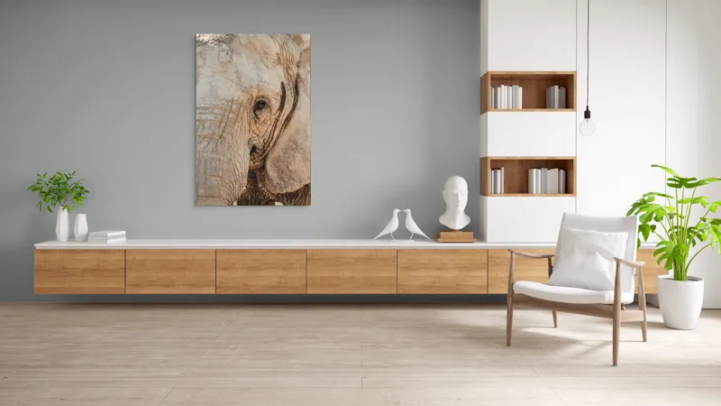 Tablou Canvas, "Căldura privirii unui elefant", Elefant, Majestuos, Impresionant, Puternic, Seren, Rugos, Venerabil, Natural, Profund, Inspirator, 100 x 150 cm – poza 8