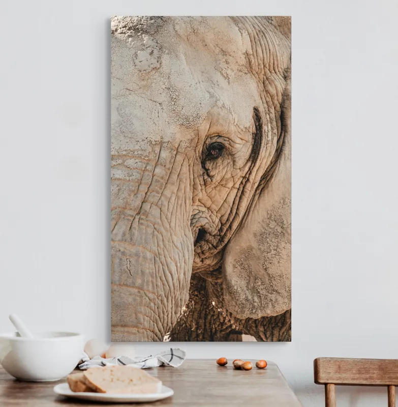 Tablou Canvas, "Căldura privirii unui elefant", Elefant, Majestuos, Impresionant, Puternic, Seren, Rugos, Venerabil, Natural, Profund, Inspirator, 50 x 90 cm – poza 3