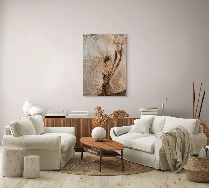 Tablou Canvas, "Căldura privirii unui elefant", Elefant, Majestuos, Impresionant, Puternic, Seren, Rugos, Venerabil, Natural, Profund, Inspirator, 70 x 100 cm – poza 4