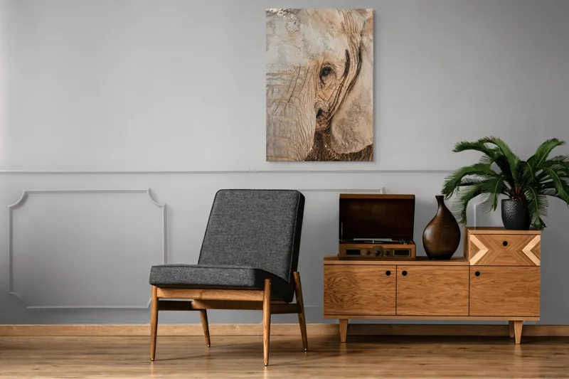 Tablou Canvas, "Căldura privirii unui elefant", Elefant, Majestuos, Impresionant, Puternic, Seren, Rugos, Venerabil, Natural, Profund, Inspirator, 70 x 100 cm – poza 6