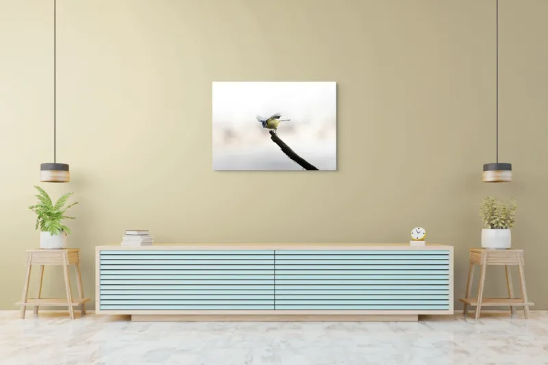 Tablou Canvas, "Pasărea albastră pe ramura uscată", Pene, Zbor, Ramură, Delicatețe, Natură, Pasăre, 100 x 70 cm – poza 4