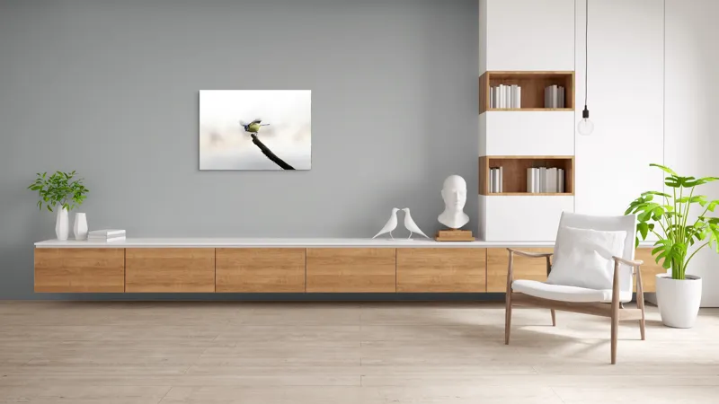 Tablou Canvas, "Pasărea albastră pe ramura uscată", Pene, Zbor, Ramură, Delicatețe, Natură, Pasăre, 100 x 70 cm – poza 6