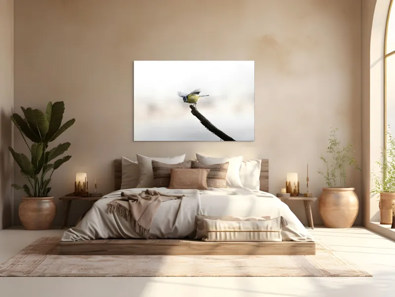 Tablou Canvas, "Pasărea albastră pe ramura uscată", Pene, Zbor, Ramură, Delicatețe, Natură, Pasăre, 150 x 100 cm – poza 4