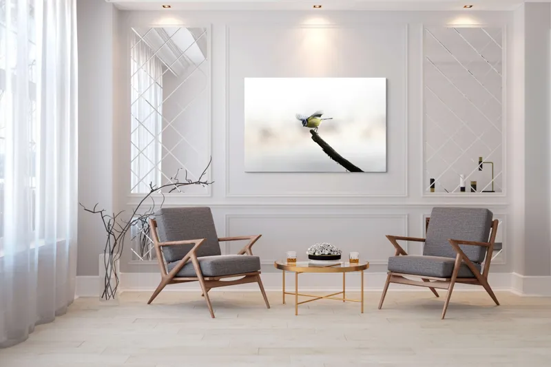 Tablou Canvas, "Pasărea albastră pe ramura uscată", Pene, Zbor, Ramură, Delicatețe, Natură, Pasăre, 150 x 100 cm – poza 7