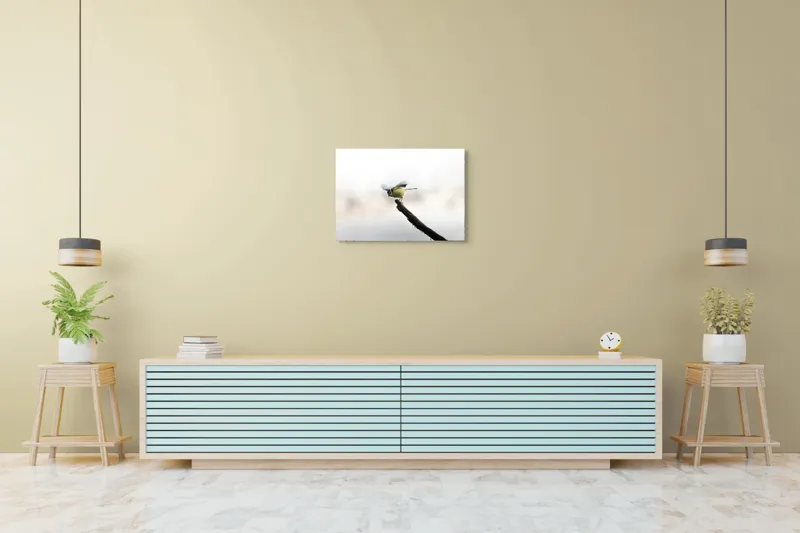 Tablou Canvas, "Pasărea albastră pe ramura uscată", Pene, Zbor, Ramură, Delicatețe, Natură, Pasăre, 70 x 50 cm – poza 7