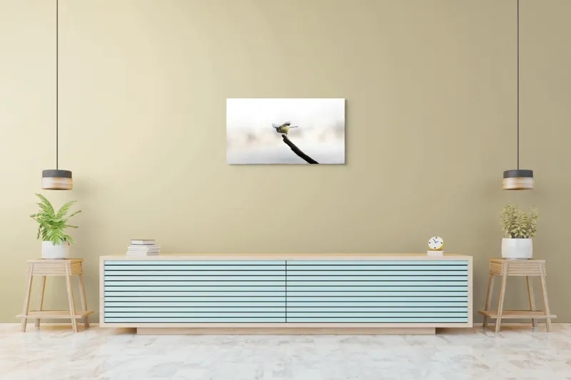 Tablou Canvas, "Pasărea albastră pe ramura uscată", Pene, Zbor, Ramură, Delicatețe, Natură, Pasăre, 90 x 50 cm – poza 5