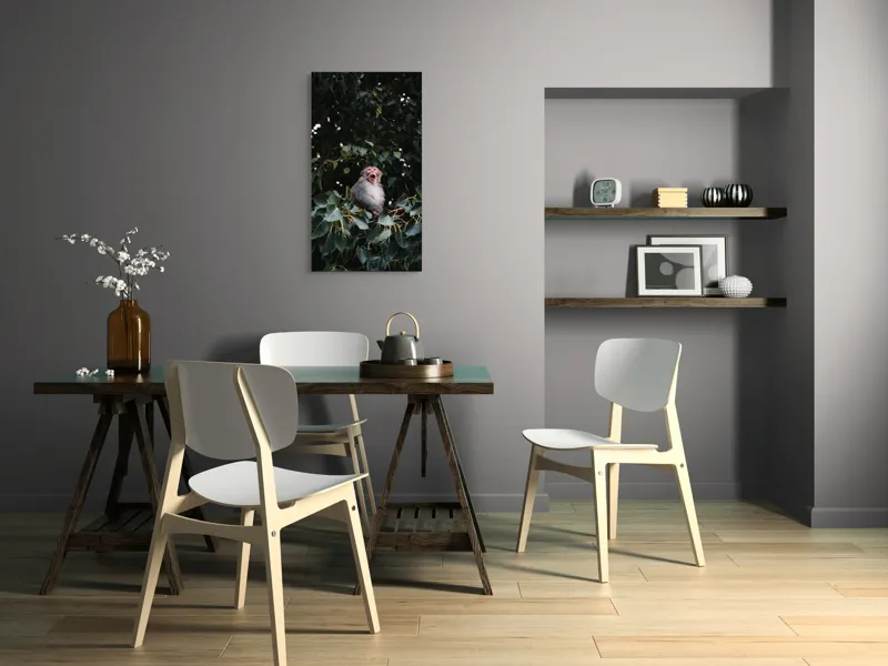 Tablou Canvas, "Maimuță veselă printre frunze verzi", Maimuță, Frunze, Copac, Natură, Râs, Ramură, Verde, Sălbăticie, 50 x 90 cm – poza 4
