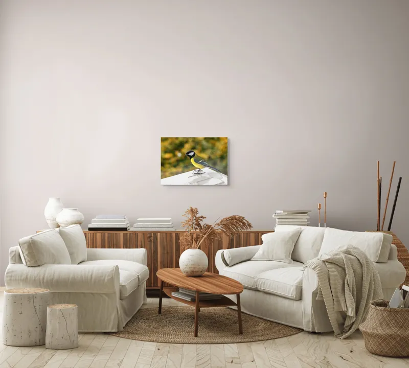 Tablou Canvas, "Pitic de aur al pădurii toamnei", Pasăre, Colorată, Pene, Plăcută, Viu, Mediu, Natură, Răcoare, Verde, Galben, Contrast, Fin, Ochios, Zvelt, Fragil, Observant, Liniște, Echilibru, 54 x 39 cm – poza 5