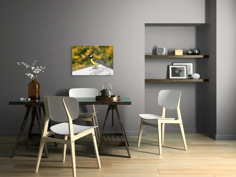 Tablou Canvas, "Pitic de aur al pădurii toamnei", Pasăre, Colorată, Pene, Plăcută, Viu, Mediu, Natură, Răcoare, Verde, Galben, Contrast, Fin, Ochios, Zvelt, Fragil, Observant, Liniște, Echilibru, 70 x 50 cm – poza 5
