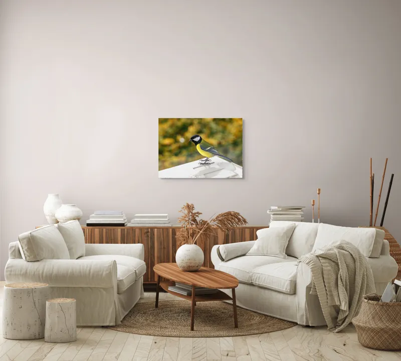 Tablou Canvas, "Pitic de aur al pădurii toamnei", Pasăre, Colorată, Pene, Plăcută, Viu, Mediu, Natură, Răcoare, Verde, Galben, Contrast, Fin, Ochios, Zvelt, Fragil, Observant, Liniște, Echilibru, 70 x 50 cm – poza 6