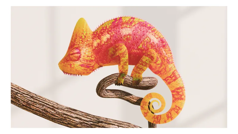 Tablou Canvas Camuflaj Chameleon pe Ramură Natură, 50 x 50 cm