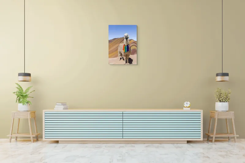Tablou Canvas Lama în culorile curcubeului Andin Peisaj Montan Decorativ, 50 x 70 cm – poza 6