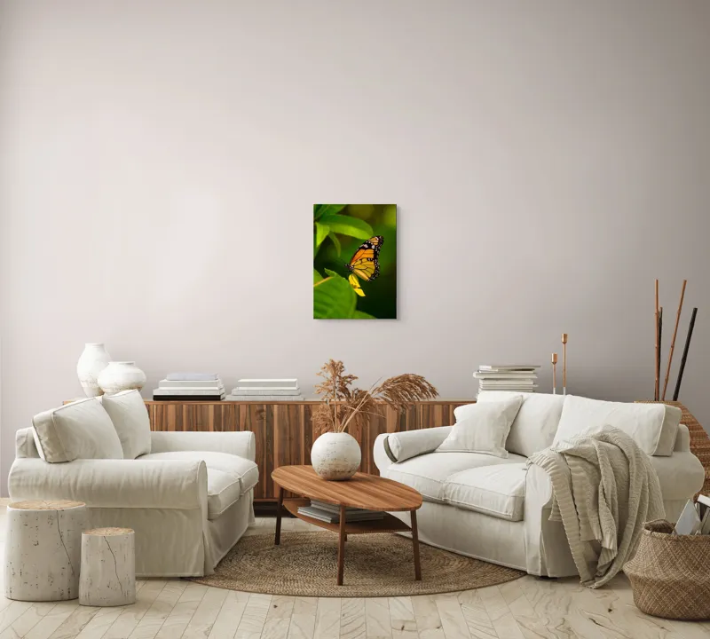 Tablou Canvas, "Fluture pe floare însorită", Fluture, Aripă, Natură, Frunză, Floare, Viu, Frumos, Colorat, Detaliu, 39 x 54 cm – poza 5