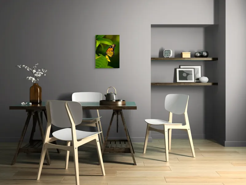 Tablou Canvas, "Fluture pe floare însorită", Fluture, Aripă, Natură, Frunză, Floare, Viu, Frumos, Colorat, Detaliu, 39 x 54 cm – poza 7