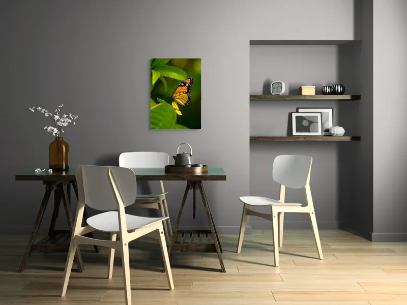 Tablou Canvas, "Fluture pe floare însorită", Fluture, Aripă, Natură, Frunză, Floare, Viu, Frumos, Colorat, Detaliu, 50 x 70 cm – poza 5