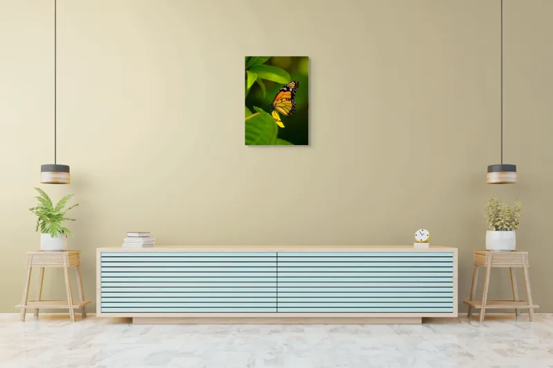 Tablou Canvas, "Fluture pe floare însorită", Fluture, Aripă, Natură, Frunză, Floare, Viu, Frumos, Colorat, Detaliu, 50 x 70 cm – poza 6