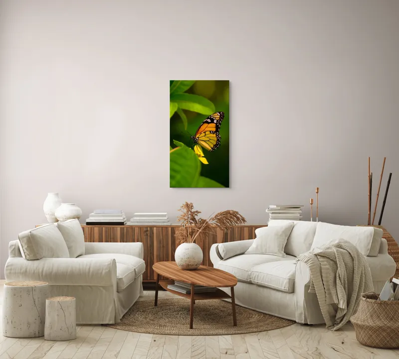 Tablou Canvas, "Fluture pe floare însorită", Fluture, Aripă, Natură, Frunză, Floare, Viu, Frumos, Colorat, Detaliu, 50 x 90 cm – poza 7