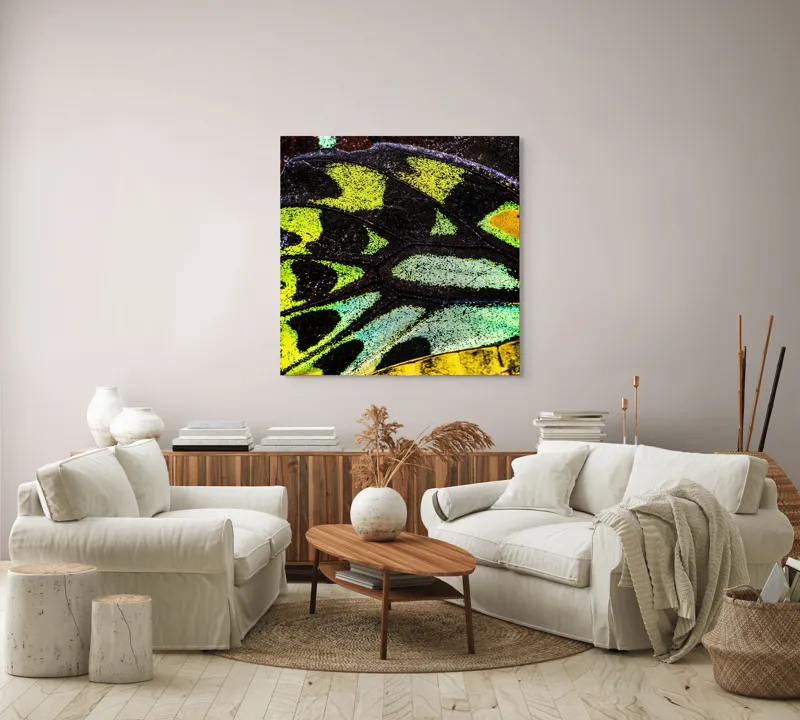 Tablou Canvas, "Splendoarea aripilor de fluture exotice", Culori, Texturi, Irizație, Aripi, Natură, Strălucire, Detalii, Frumusețe, Contrast, Model., 100 x 100 cm – poza 3