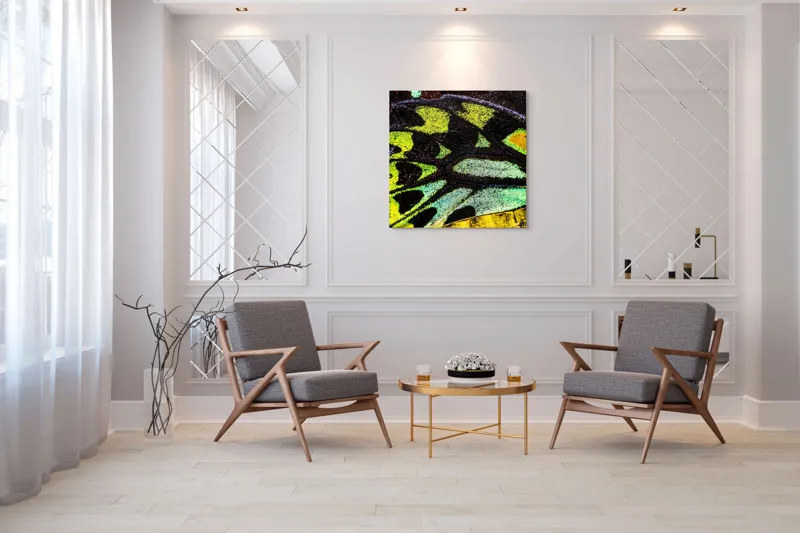 Tablou Canvas, "Splendoarea aripilor de fluture exotice", Culori, Texturi, Irizație, Aripi, Natură, Strălucire, Detalii, Frumusețe, Contrast, Model., 100 x 100 cm – poza 7