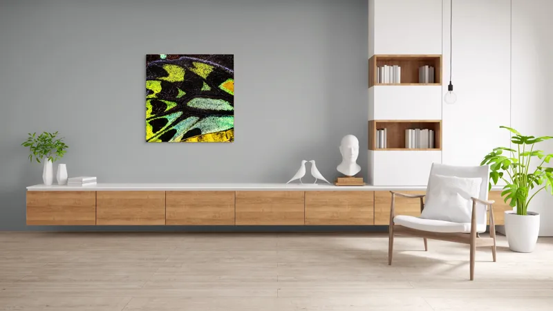 Tablou Canvas, "Splendoarea aripilor de fluture exotice", Culori, Texturi, Irizație, Aripi, Natură, Strălucire, Detalii, Frumusețe, Contrast, Model., 100 x 100 cm – poza 8