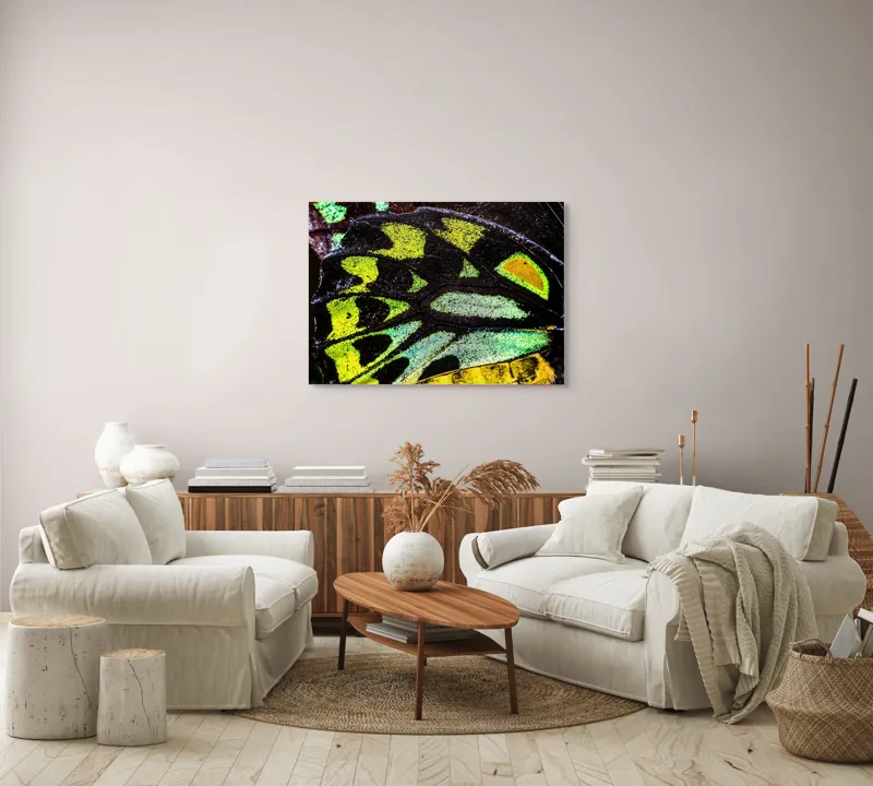 Tablou Canvas, "Splendoarea aripilor de fluture exotice", Culori, Texturi, Irizație, Aripi, Natură, Strălucire, Detalii, Frumusețe, Contrast, Model., 100 x 70 cm – poza 3