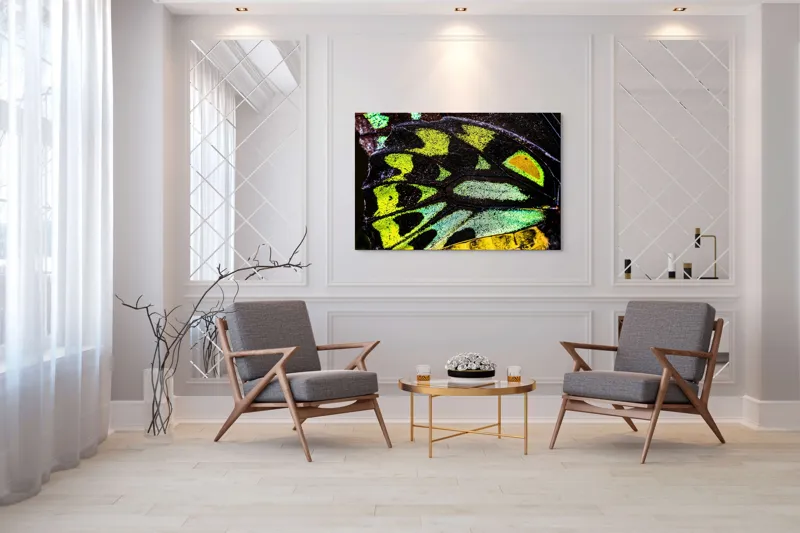 Tablou Canvas, "Splendoarea aripilor de fluture exotice", Culori, Texturi, Irizație, Aripi, Natură, Strălucire, Detalii, Frumusețe, Contrast, Model., 150 x 100 cm – poza 7