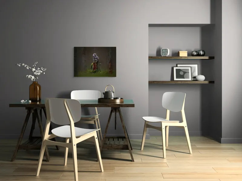 Tablou Canvas, "Bufniță solitară în pădurea înnegurată", Bufniță, Noapte, Pădure, Trunchi, Muschi, Mister, Calm, Natură, Umbre, 70 x 50 cm – poza 5