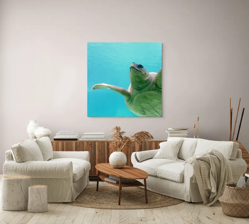 Tablou Canvas, "Țestoasa în albastrul oceanului liniștit", Turtle, Water, Graceful, Swimming, Tranquil, 100 x 100 cm – poza 3