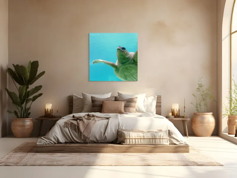 Tablou Canvas, "Țestoasa în albastrul oceanului liniștit", Turtle, Water, Graceful, Swimming, Tranquil, 100 x 100 cm – poza 4