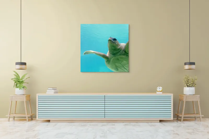 Tablou Canvas, "Țestoasa în albastrul oceanului liniștit", Turtle, Water, Graceful, Swimming, Tranquil, 100 x 100 cm – poza 5