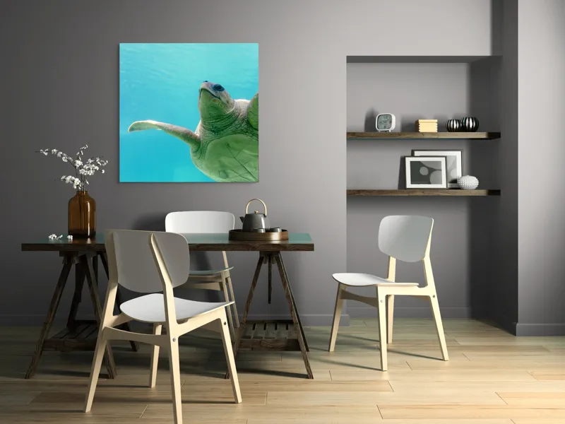 Tablou Canvas, "Țestoasa în albastrul oceanului liniștit", Turtle, Water, Graceful, Swimming, Tranquil, 100 x 100 cm – poza 6