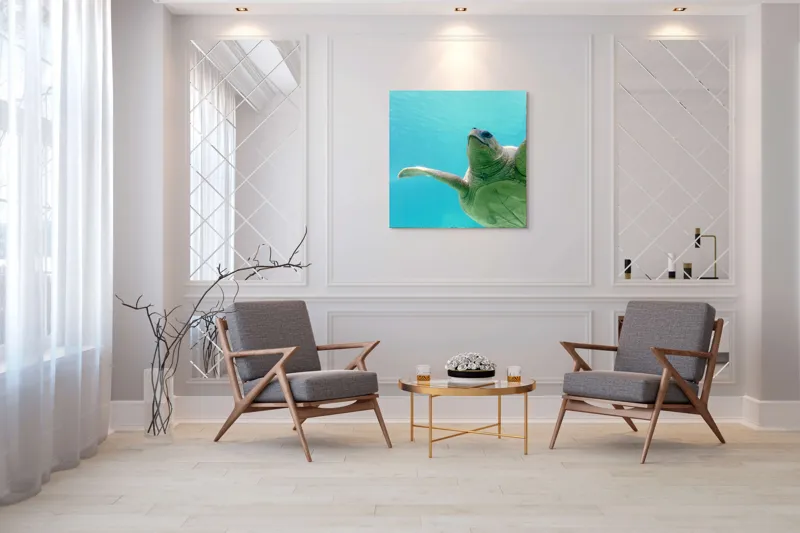 Tablou Canvas, "Țestoasa în albastrul oceanului liniștit", Turtle, Water, Graceful, Swimming, Tranquil, 100 x 100 cm – poza 7