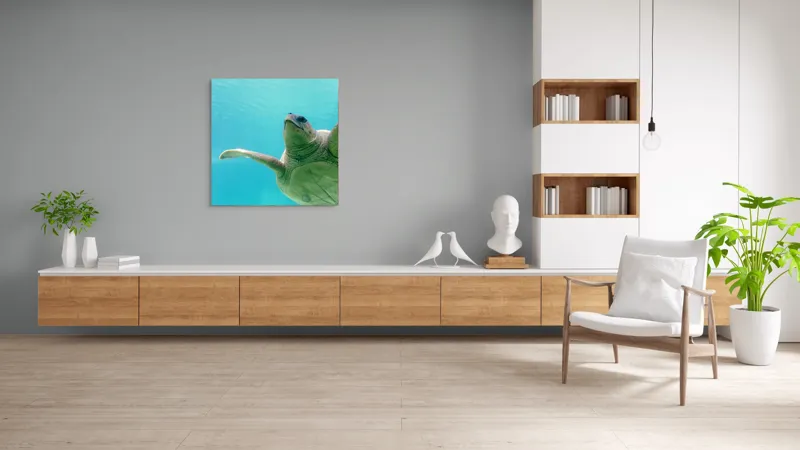 Tablou Canvas, "Țestoasa în albastrul oceanului liniștit", Turtle, Water, Graceful, Swimming, Tranquil, 100 x 100 cm – poza 8