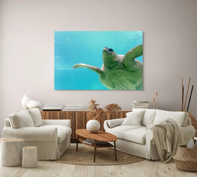 Tablou Canvas, "Țestoasa în albastrul oceanului liniștit", Turtle, Water, Graceful, Swimming, Tranquil, 150 x 100 cm – poza 3