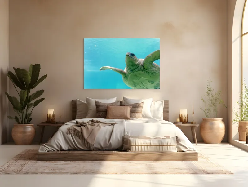 Tablou Canvas, "Țestoasa în albastrul oceanului liniștit", Turtle, Water, Graceful, Swimming, Tranquil, 150 x 100 cm – poza 4
