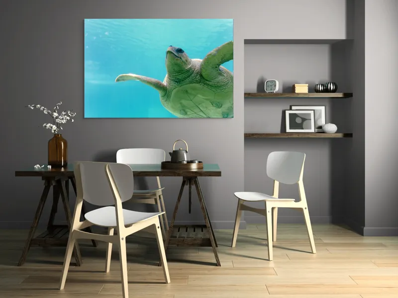Tablou Canvas, "Țestoasa în albastrul oceanului liniștit", Turtle, Water, Graceful, Swimming, Tranquil, 150 x 100 cm – poza 5