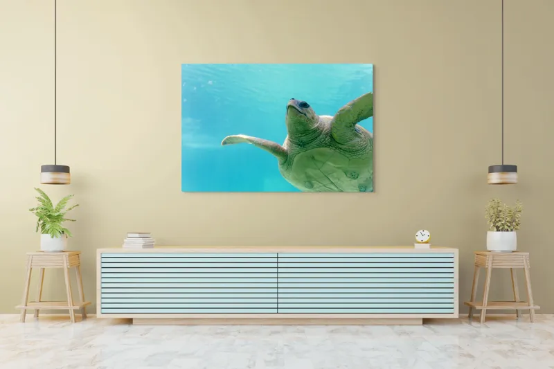 Tablou Canvas, "Țestoasa în albastrul oceanului liniștit", Turtle, Water, Graceful, Swimming, Tranquil, 150 x 100 cm – poza 6