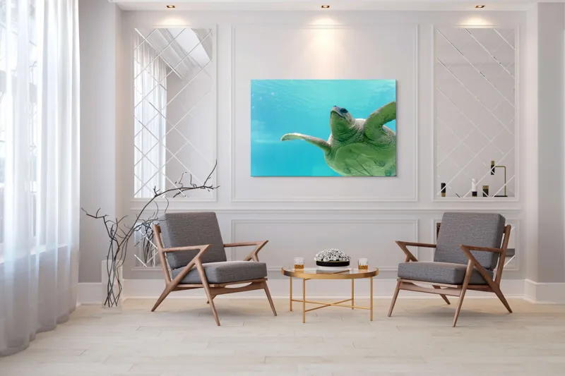 Tablou Canvas, "Țestoasa în albastrul oceanului liniștit", Turtle, Water, Graceful, Swimming, Tranquil, 150 x 100 cm – poza 7