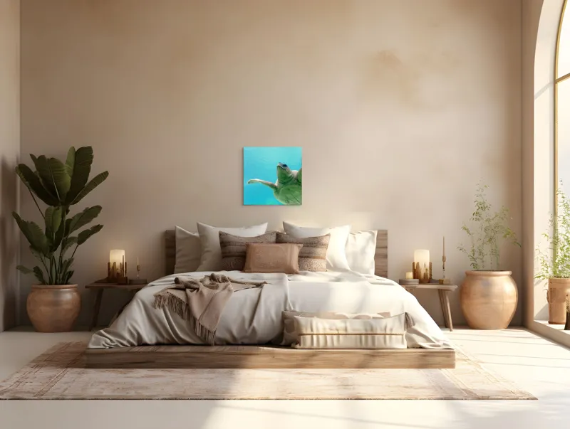 Tablou Canvas, "Țestoasa în albastrul oceanului liniștit", Turtle, Water, Graceful, Swimming, Tranquil, 50 x 50 cm – poza 5